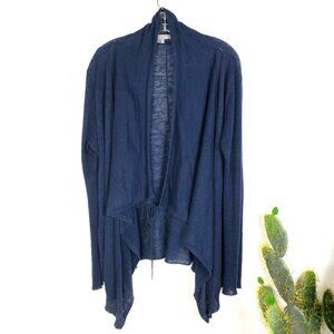 360 Sweater 100% Linen Dark Navy Tie Front Waterfall Cardigan size Large